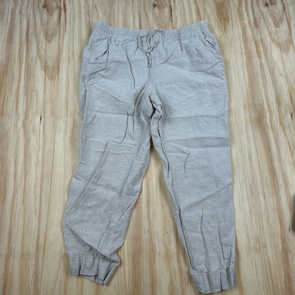 L.L. Bean Pants - LL Bean Premium Linen Pull On Ankle Pants Mid Rise Size 10 Reg Beige Tan Outdoor